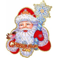 Наклейка Дед Мороз и Снегурочка 3D 56х36 см Без бренда