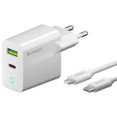 Сетевое зарядное устройство Deppa PD/QC 3.0 20W+кабель USB-C-Lightning (MFI) 1.2м PD/QC 3.0 20W+кабель USB-C-Lightning (MFI) 1.2м