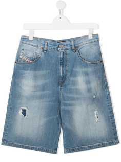 Diesel Kids джинсовые шорты с эффектом потертости