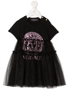 Young Versace платье с подолом из тюля и логотипом