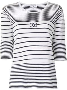 Chanel Pre-Owned полосатая футболка с логотипом CC