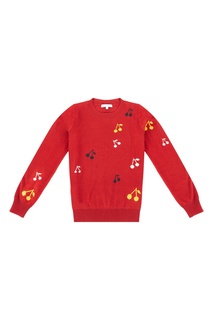 Красный шерстяной свитер с принтом Bonpoint