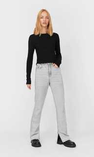 Stradivarius Лонгслив С Волнистыми Кромками Черный Xs