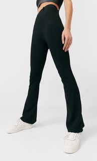Stradivarius Однотонные Трикотажные Брюки Клеш Женская Коллекция Черный Xs