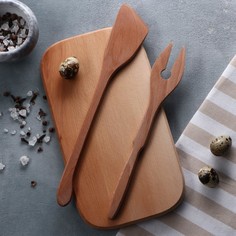 Кухонный набор для рыбы: доска, лопатка, вилка, 28 х 15 см Доброе дерево