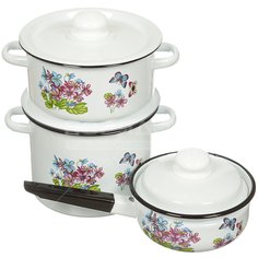 Набор эмалированной посуды Сибирские товары Фиалка 26 N26B24 (кастрюля 2+3.5 л, ковшик 1.5 л), 3 предмета СтальЭмаль