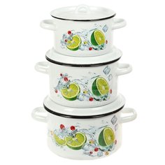 Набор эмалированной посуды СтальЭмаль Мохито 1с33, (кастрюля 1.5+2.9+4.5 л), 6 предметов