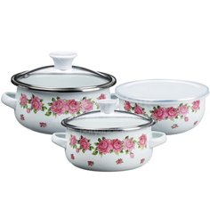 Набор эмалированной посуды Роузи 894-461 (кастрюля 1.1+0.7 л, салатник 0.7 л), 5 предметов