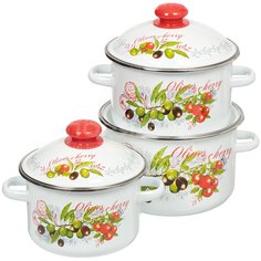 Набор эмалированной посуды Сибирские товары Оливки 15 N15B93 (кастрюля 2+3+4 л), 3 предмета СтальЭмаль