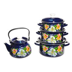 Набор эмалированной посуды Керченский металлургический завод Букет орхидей (кастрюля 2+3+4 л, чайник 3 л), 4 предмета