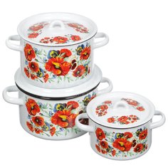 Набор эмалированной посуды СтальЭмаль Маки мечта 1с33/1, (кастрюля 1.5, 2.9, 3.9 л), 6 предметов