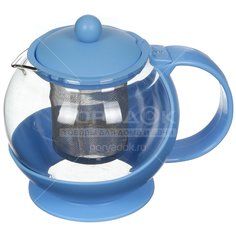 Чайник заварочный стеклянный, 750 мл, с ситечком Голубой в подарочной упаковке А108