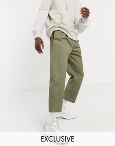 Свободные брюки цвета хаки до щиколотки Reclaimed Vintage-Зеленый цвет
