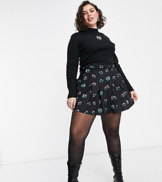 Плиссированная теннисная юбка с цветочным принтом Skinnydip Curve-Черный цвет