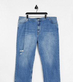 Синие выбеленные эластичные расклешенные джинсы до щиколотки с завышенной талией и рваной отделкой на бедре ASOS DESIGN Curve-Голубой