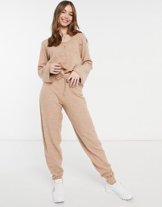 Коричневые трикотажные джоггеры с завязкой на поясе ASOS DESIGN (от комплекта)-Коричневый цвет