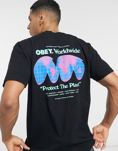 Черная футболка из органического хлопка с надписью "Protect The Planet" Obey-Черный цвет