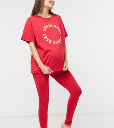 Эксклюзивный новогодний красный пижамный комплект из футболки и леггинсов "Santa Baby" ASOS DESIGN Maternity