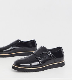 Черные повседневные туфли-монки с ремешками для широкой стопы Truffle Collection Wide Fit-Черный цвет