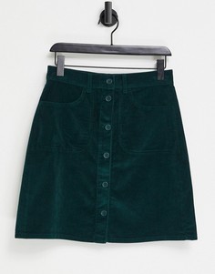 Зеленая вельветовая юбка на пуговицах French Connection-Зеленый цвет