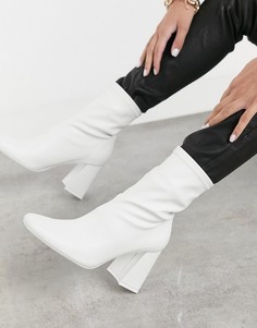 Ботинки белого цвета на каблуке Bershka-Белый