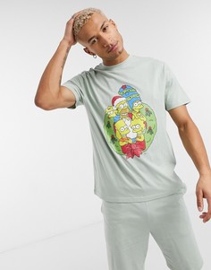 Новогодний пижамный комплект для дома из выбеленной футболки и шорт с принтом Симпсонов ASOS DESIGN-Зеленый цвет