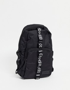 Мини-рюкзак с одной лямкой черного цвета с белой тесьмой Consigned-Черный цвет