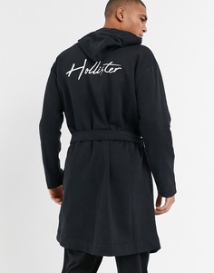 Черный халат на поясе с логотипом и принтом на спине Hollister-Черный цвет
