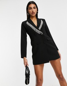 Черное платье-блейзер в стиле oversized с декоративной отделкой 4th & Reckless-Черный цвет