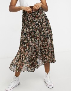 Черная плиссированная юбка миди из шифона с цветочным принтом Abercrombie & Fitch-Черный цвет