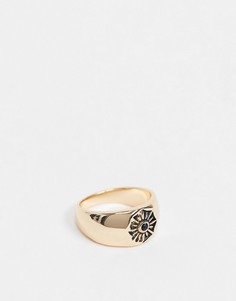 Золотисто-розовое кольцо с отпечатком в виде цветка Topman-Серебристый