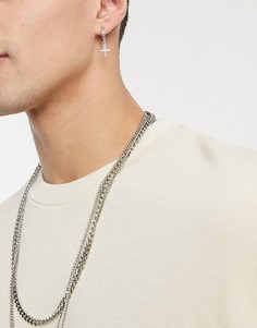 Серебристые серьги-кольца с подвесками-крестами Topman-Серебристый