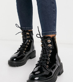 Черные лакированные ботинки для широкой стопы на шнуровке River Island-Черный цвет