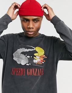 Черный лонгслив с вышивкой "Speedy Gonzales" Bershka