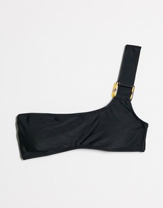 Черный бикини-топ с бретелью на одно плечо и декоративным кольцом Candypants-Черный цвет