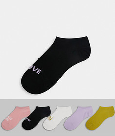 Набор из 5 пар спортивных разноцветных носков из органического хлопка с надписями Monki-Многоцветный