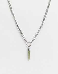 Серебристое ожерелье-цепочка толщиной 6 мм с нефритовой подвеской в форме осколка ASOS DESIGN-Серебристый