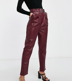 Бордовые брюки из искусственной кожи с поясом Violet Romance Tall-Коричневый цвет