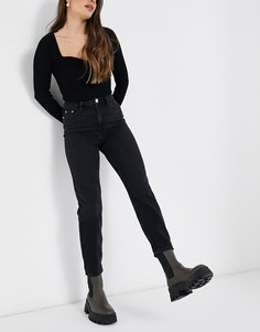 Выбеленные черные джинсы в винтажном стиле River Island Carrie-Черный цвет