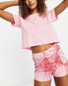 Пижамный комплект с шортами с рисунком пейсли Brave Soul-Розовый цвет