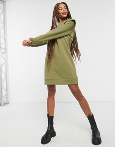 Трикотажное платье мини цвета хаки с уплотненными плечами Pieces-Зеленый цвет