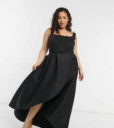 Эксклюзивное черное ассиметричное платье миди для выпускного вечера с корсетом True Violet Plus-Черный цвет