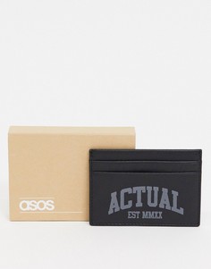 Кожаный кошелек для карт с фирменными деталями ASOS Actual-Черный цвет