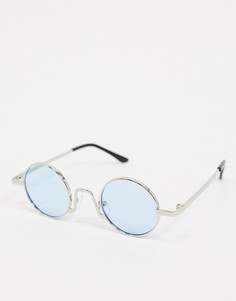 Серебристые круглые солнцезащитные очки с синими стеклами SVNX-Серебряный
