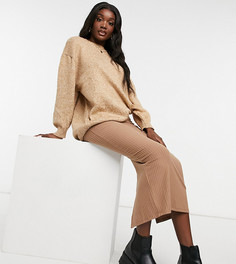 Бежевая трикотажная юбка миди в рубчик New Look Tall-Коричневый цвет