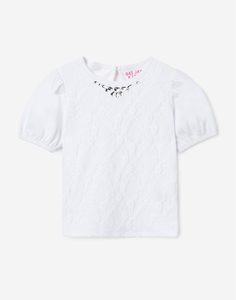 Белая футболка со стразами для девочки Gloria Jeans