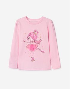 Розовый лонгслив с рисунком для девочки Gloria Jeans