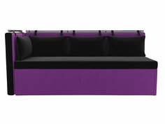 Кухонный угловой диван левый Метро Микровельвет Черный/Фиолетовый Bravo