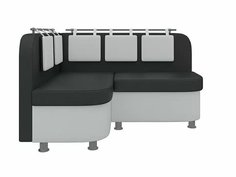 Кухонный угловой диван левый Уют 2 Экокожа Черный/Белый Bravo