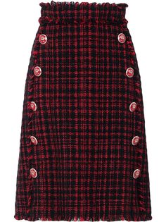 Dolce & Gabbana клетчатая твидовая юбка с декорированными пуговицами